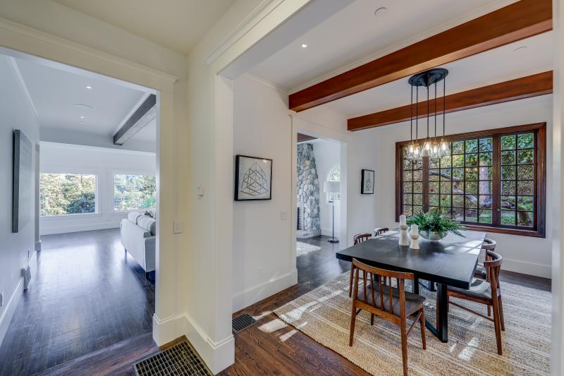 dining room and chandeliers