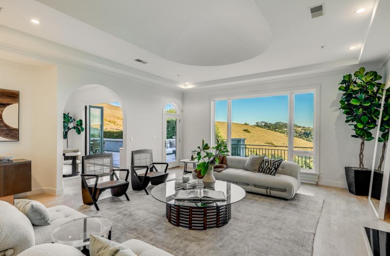 coffee table and brown grassy hill