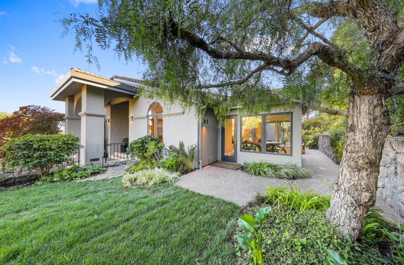 lawn, tree, side of house