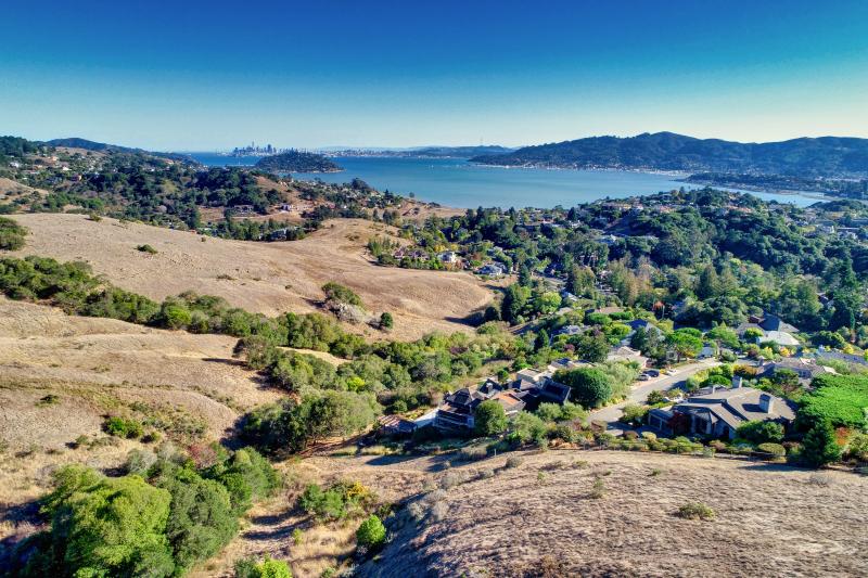 view of gully, bay, distant skyline