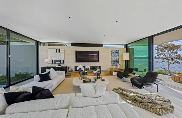 clean, modern, white sofa, art