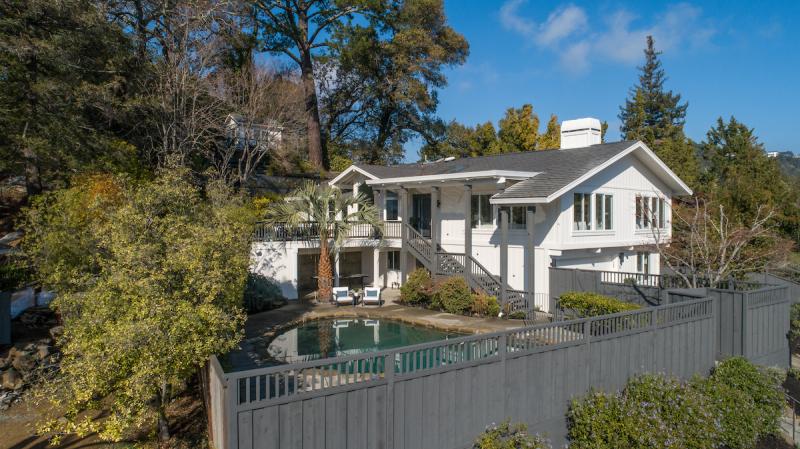 white home with pool