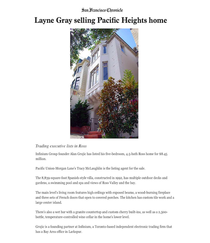 Layne Gray selling Pacific Heights home