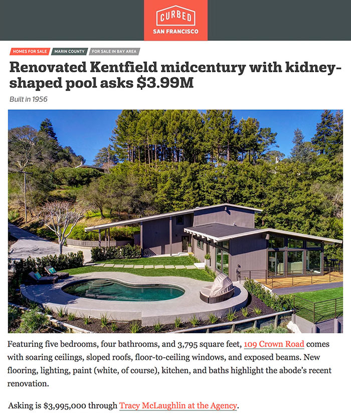 Renovated Kentfield midcentury with kidney-shaped pool asks $3.99M